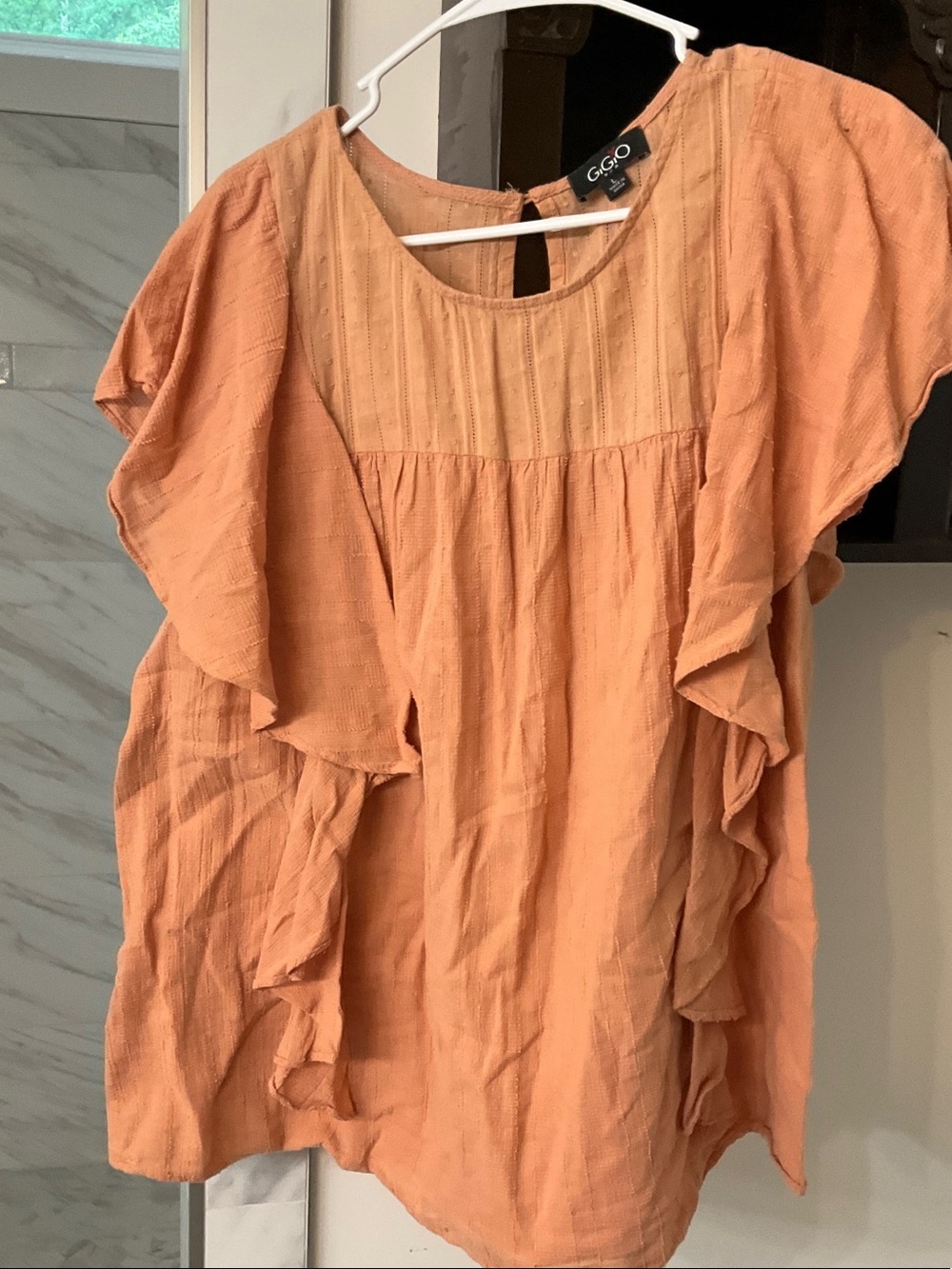 GEO Peach Ruffle Sleeve Blouse